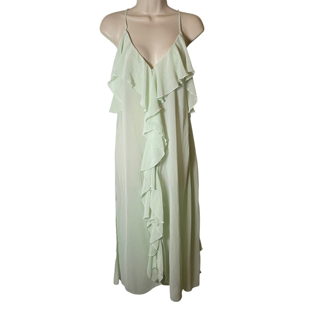 Anthropologie Women's Ruffled Cross-Back Tank Top XS Mint Green Sheer Flowy